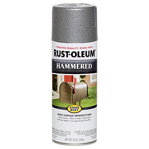Image of Rust-Oleum Stops Rust Hammered Spray Paint, Silver | Rust Resistant, Indoor and Outdoor, Beautiful Finish on Metal, Wood and More, Sprays from Any Angle, 6 Pack