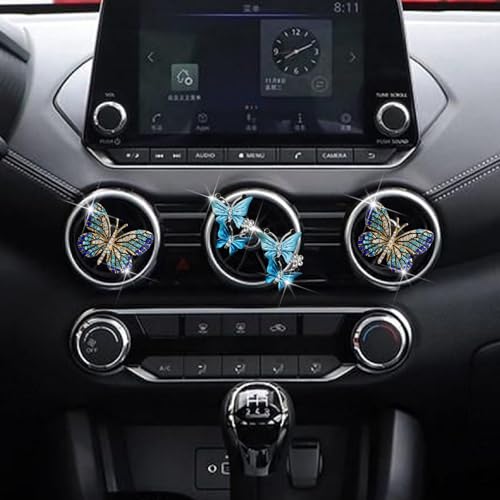 Image of 4 Pcs Blue Bling Butterfly Car Air Fresheners Vent Clips Diffuser Vent Clip Rhinestone Diamond Decoration Car Interior Decor Cute Accessories for Women, Automotive Air Fresheners（2 styles）