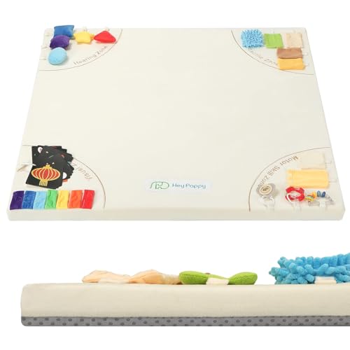 Image of Heypappy Baby Play Mat, Unique Crawling Mats with 4 Sensory Development Zones for Motor Skills, 50''x50'' Playpen Mats with Non-Slip Cushioned that Fits Nicely Into Any Playroom, Beige