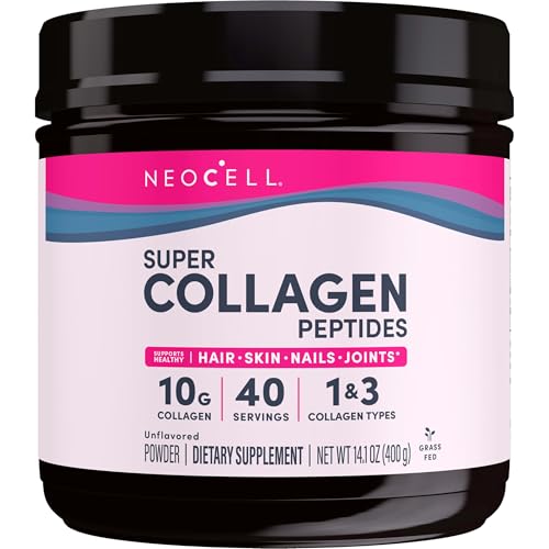 NeoCell Super Collagen Peptides Powder, Non-GMO, Grass Fed, Paleo Friendly, Gluten Free, For Hair, Skin, Nails & Joints, Unflavored, 40 Servings, 14 Ounces (Packaging May Vary)