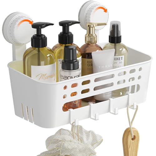 Lifewit Panier de Douche à Ventouses Murale, 26,3 cm Etagere Douche sans Percage, Porte Salle de Bain Amovible en Plastique pour les Gel Shampooing, Gel...