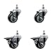 Polyurethane Swivel Threaded Stem Caster Set of 4 w/3" x 1.25" Black Wheels and 10MM Stems - Includes 2 with Posi Locking Brake - 1,200 lbs Total Capacity - Service Caster Brand