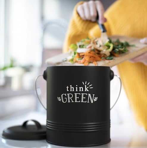 Image of Barnyard Designs Compost Bin for Kitchen Counter - 1.2 Gallon Countertop Composter with Extra Smell-Absorbing Filters and Inner Bucket for Easy Cleaning - Food Waste Bin for Kitchen with Lid (Black)