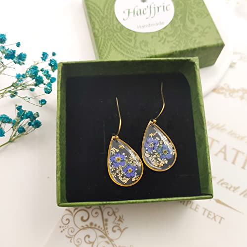 Pressed Flower Earrings,Handmade Pressed Forget-Me-Not Flower Earrings For Women,Unique Resin Drop Dangle Plant Earrings Dry Flowers,Perfect For Your Birthday Party, Christmas, Gift Giving. #TOP6