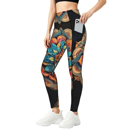 Leggings de moda con estampado para mujer YQTGBCED con bolsillos funcionales para fitness