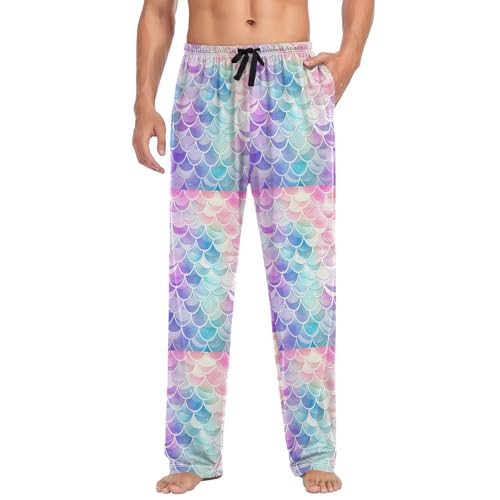 Men's Rainbow Mermaid Pajama Pants with Elastic Waistband | Soft Lounge Sleepwear | Breathable Sleep Pants for Home（543）3