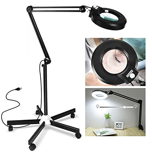 8X Magnifying Glass with Light and Stand, LANCOSC Floor Lamp with 5-Wheel Rolling Base for Facials Lash Estheticians, 1,500 Lumens Dimmable LED Lighted Magnifier for Reading Sewing Crafts - Black 8X Magnifying Glass with Light and Stand, LANCOSC Floor Lamp with 5-Wheel Rolling Base for Facials Lash Estheticians, 1,500 Lumens Dimmable LED Lighted Magnifier for Reading Sewing Crafts - Black
