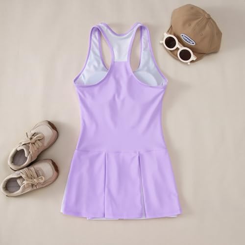 Image of IZYJOY Kids Girls Tennis Golf Dress Outfit Sleeveless Racerback Dresses with Shorts Pockets Sport Athletic 2 Piece Sets