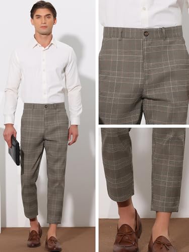 Lars Amadeus Plaid Dress Pants for Men's Flat Front Ankle Length Cropped Pants4