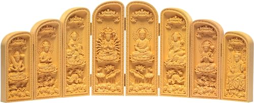 八開仏 阿弥陀如来 千手観音 文殊菩薩 普賢菩薩 大日如来 虚空蔵菩薩 勢至菩薩 不動明王 仏像 木彫り 柘植の木 十二干支お守り本尊 (八大守護神)