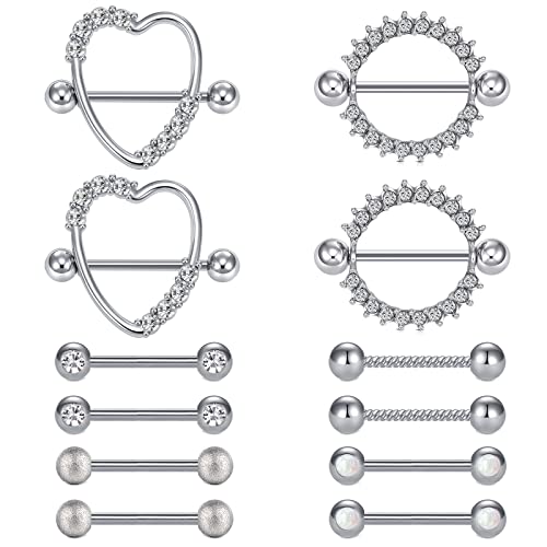D.Bella 14G Nipple Rings for Women Nipple Piercing Jewelry Silver Nipple Ring Tongue Rings Surgical Steel Nipple Jewelry 14mm 16mm Straight Piercing Barbell for Nipple Tongue Piercing