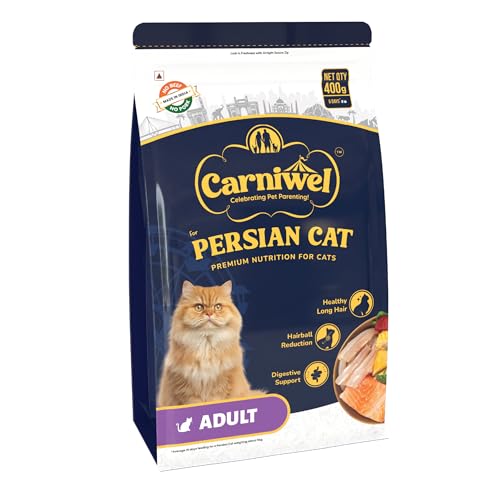 Image of Carniwel Persian Adult Dry Cat Food with Antarctic Krill | 3X Healthy Skin & Coat | Easy Digestion & Hairball Reduction, 400 gm