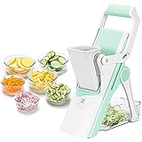 Safe Slice Mandoline Slicer Vegetable Chopper, Veggie Slicer Food Chopper Onion Potato Salad Apple Carrot Vegetable Fruit Meat Cutter with Container - 5 Blades