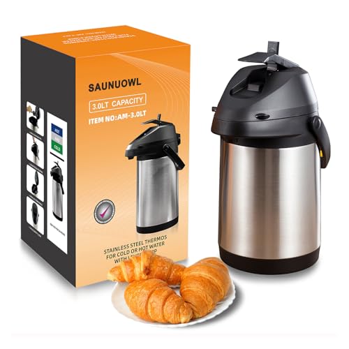 Airpot - Dispensador térmico de café con bomba, jarra de café térmica para mantener el calor, doble pared, aislado, acero inoxidable, palanca de acción para agua caliente/fría (tamaño: 3 L)