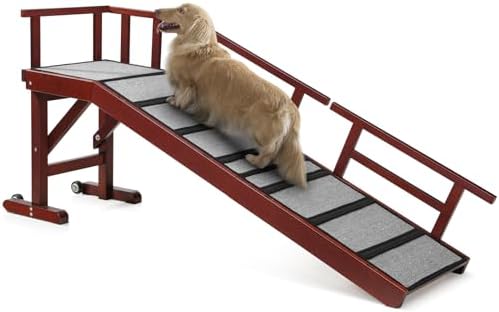 Dog Ramp for Bed or Couch, Wooden Pet Ramp with 20° Gentle Slope,...