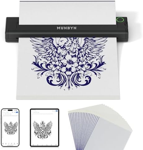 MUNBYN Thermal Tattoo Stencil Printer ITP05 with 20 Transfer Paper (Black)