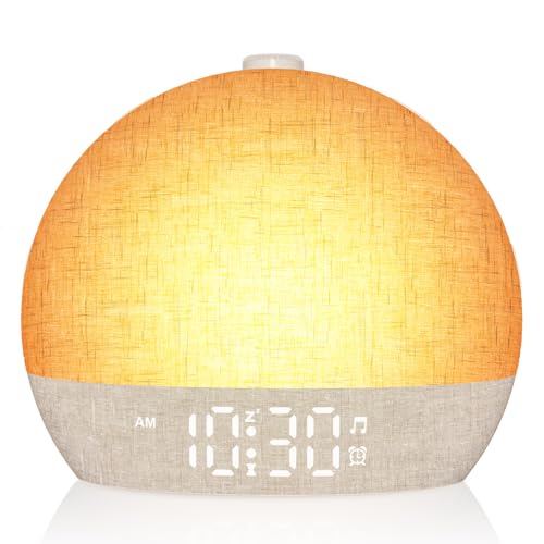 Tageslichtwecker Sanftes Aufwachen für Tiefschläfer,Lichtwecker Sonnenaufgang mit 30 natürliche Klänge und Schlaf-timer 15/30/60/180Min Schlafzimmer Wecker 7 Wecktöne Geschenke für Frauen Männer Teens