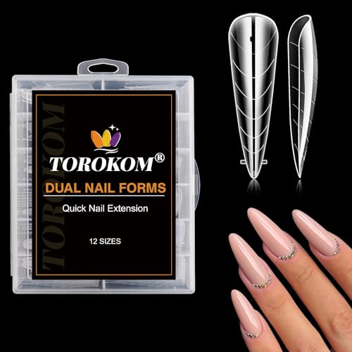 TOROKOM Dual-Nagelformen für Poly-Verlängerungsgel, 120 Stück, Struktur-Poly-Nagelgel, Stiletto-Nagelspitzen für Aufbaugel, fester Nagelgelkleber, Nailart-Design-Salon & DIY