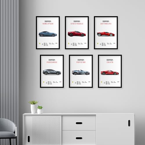 Image of CodersParadise Paper Ferrari Wall Poster Frames - Pack Of 6 | 8 X 12Cm (A4 Size) | Aesthetic Artwork Framed Posters | Framed Posters For Living Room, Bedroom