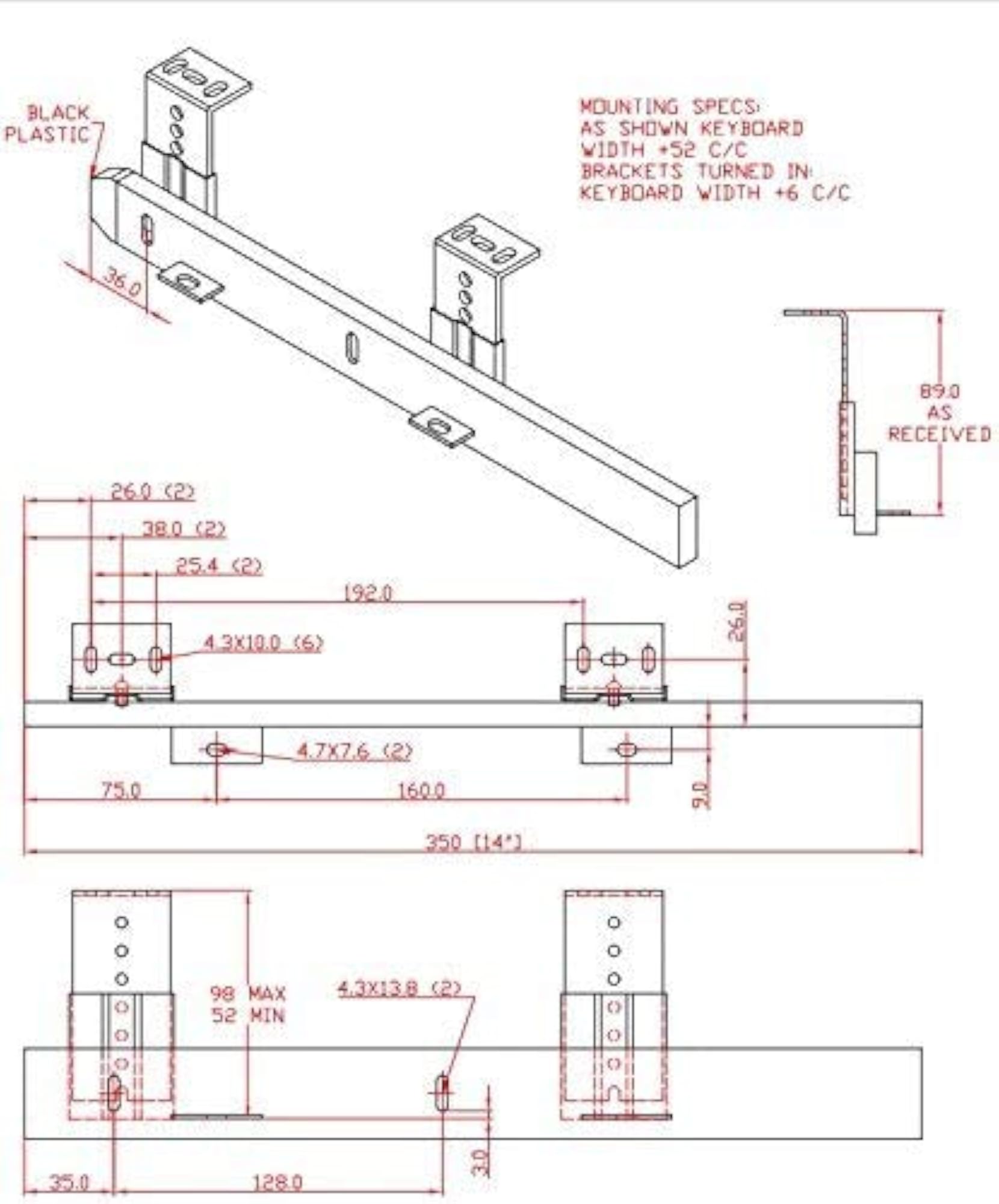 All Metal Ball Bearing Keyboard Slide, 14, 3/4 Extension