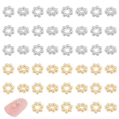 UNICRAFTALE 60pcs 2 Colors 304 Stainless Steel Spacer Beads Flower Shaped Loose Beads Accessories for Bracelets Necklaces Jewelry Making