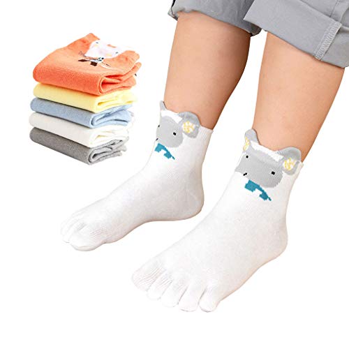 5 Paare Zehensocken Kinder Finger Socken aus Baumwolle, Junge/Mädchen Witzige Socken Karikatur Socken Niedliche Tiere Sneaker Socken (7-12 Jahre) Cover