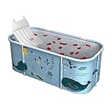 Bañera Plegable para Adultos y Niños Bañera Familiar Portatil con Soporte de Aleación Engrosado y 2 Tubos de Drenaje, 140x60x55CM (Verde)