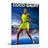 LOGAUT Coco Gauff Poster Tennis Signed Poster Wall Art Canvas Print, Room Aesthetic Home Decoration Painting; (ID105); Frame; 24x36inch(60x90cm)