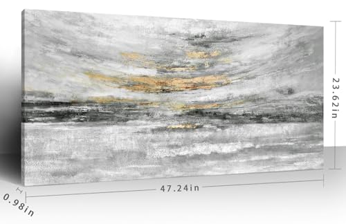 Nicetop Large Black White Gold Abstract Canvas Wall Art48x24InReady to Hang by Nicetop - Used condition - Image 5