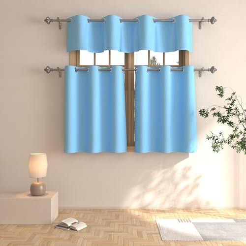 Rideau cantonnière bleu ciel 40cm cache-tringle pour salon - 8