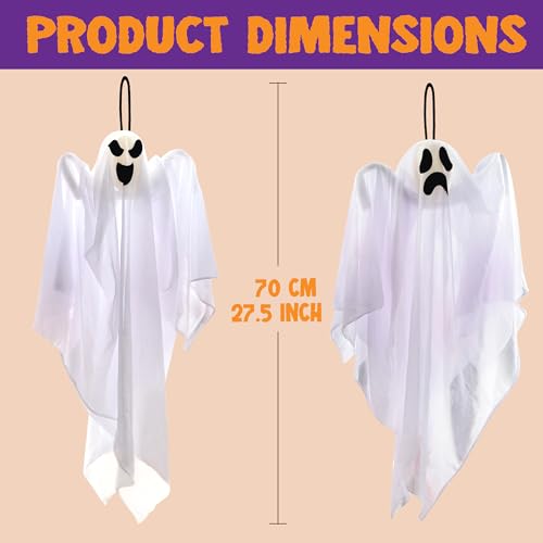 Image of JOYIN 3 PCS Halloween Party Decorations 27.5 inch Hanging Ghosts, Cute Flying Ghosts for Front Yard Patio Lawn Garden Party Decor and Holiday Decorations