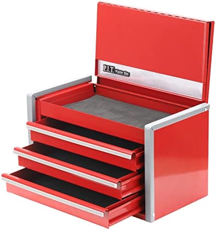 P.I.T. Portable 3 Drawer Steel Tool Box with Magnetic Locking, Red Hand Carry Tool Cases for Tools Storage Micro Top Chest