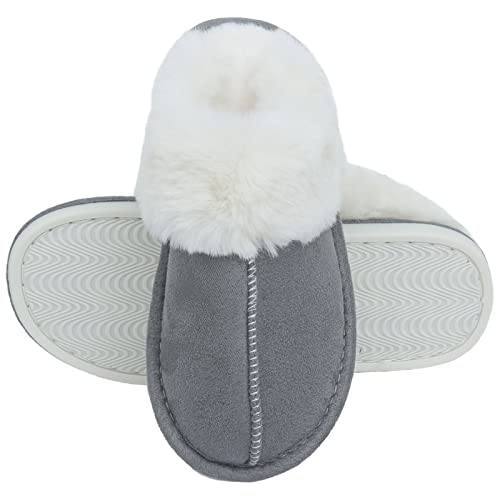 Aisprts Chaussons Femme, Pantoufles Femme Chaudes d'Hiver en Faux Daim, Chaussons Antidérapantes avec Doublure en Fourrure pour Une Utilisation en Intérieur et Extérieur, Gris, 36/37 EU Cover