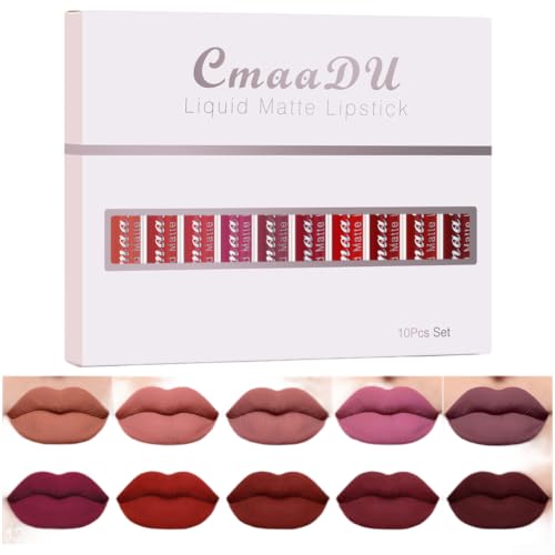 Image of Velvet Matte Lip Gloss Set 10 Colours Long Lasting Liquid Lipstick Smudge for proof Formula Nude to Bold Shades for Women Girls 25ml Total