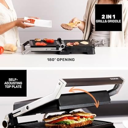 Taurus - Kontaktgrill Bistro 2600W | 2-in-1 Grill & Plancha | 29x23 cm | Stair System Höhenverstellung | Dual Heat Tech | Antihaftbeschichtung PFOA-frei | Fettauffangschale | Timer bis 30 Min – Bild 6