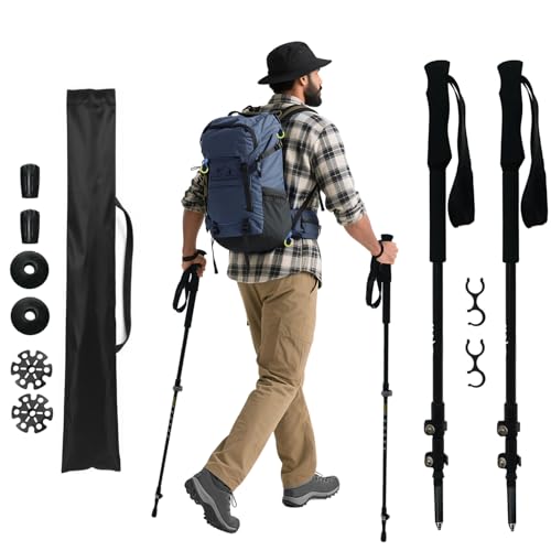 Carbon Fiber Trekking Poles 2 Pcs Ultra Lightweight Telescopic Collapsible Hiking Poles, Adjustable...