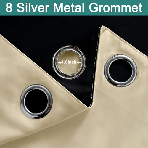 Image of Yakamok Beige Blackout Curtains 96 Inches Long for Bedroom 52 inch Wide 1 Panel | Blackout Curtain Panels for Bedroom, 2 Thick Layers Grommet Top Thermal Insulated Drapes with Black Liner for Living Room