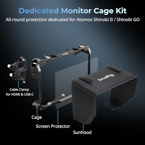 Image of SmallRig Monitor Cage Kit for Atomos Shinobi II /Shinobi GO, with Sunhood, with Screen Protector, Weighing Only 96.3g, with 1 /4 inch-20 Threaded Holes - 5030