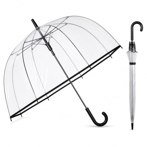 Unirobe Clear Umbrella Dome Transparent Stick Umbrella Windproof Full Coverage Clear Canopy Rain Umbrella for Women Men Wedding Parasol Durable Lightweight