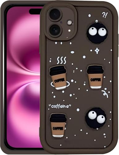 Image of GoldKart Back Case Cover Compatible for iPhone 16 | Cute Fun Cartoon 3D Ball Coffee Silicone Case | Full Body Protection Back Cover for iPhone 16 - Brown