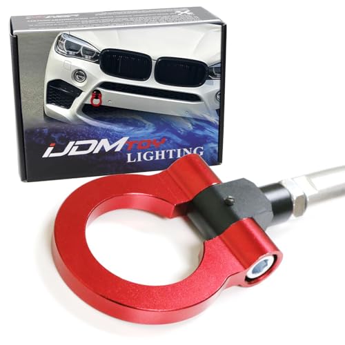 iJDMTOY Euro Sports Red Track Racing Style Tow Hook Ring Compatible with BMW 2016-22 F48 X1, 11-17 F25 X3, 14-18 F26 X4, F15 X5, 15-19 F16 X6, 09-16 E89 Z4
