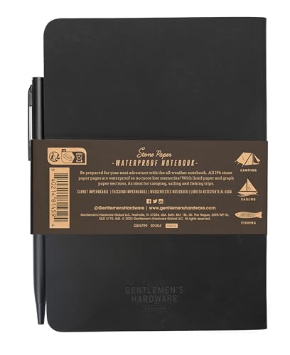 Gentlemen's Hardware Waterproof Notebook 104-Page Pocket Stone Paper Notes with Ballpoint Pen, 12.7cm x 16.51cm, Black - Image 4