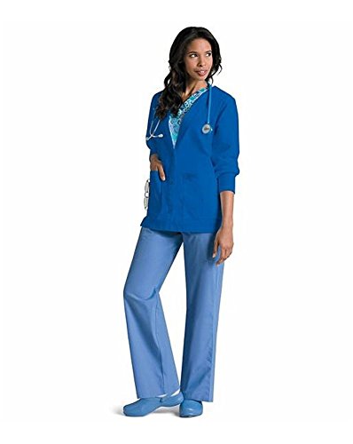 Landau Essentials 5-Pocket Cardigan Style Warm-Up Scrub Jacket for Women, Royal, Small