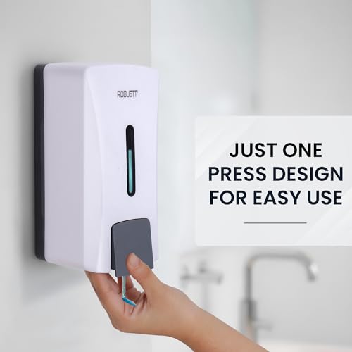 Image of Robustt Stylish Wall Mounted Liquid Soap Dispenser 1L (White, Pack of 10) - with Adhesive Hooks | Easy Installation for Bathroom & Kitchen - Durable ABS Material, Sleek Design