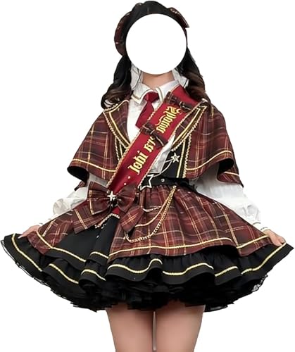 [Jundakara] スクール風 ３点セット 学院風 ゴシック アイドル風 リボン 取り外す可能 参戦服 かわいい ゆめかわ レディース セットアップ ロリータワンピース コスプレ コスチューム イベント チェック柄 ファッション おしゃれ お宅 レッド S [並行輸入品]