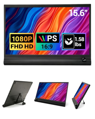 Image of Portable Monitor 15.6 inch for Laptop, 1080P FHD IPS Travel Screen Display | Adjustable Stand, 1.58lbs Ultra-Slim Lightweight,Plug & Play, Mini HDMI /USB Type-C, Windows /Mac /Android