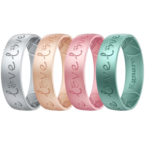 Egnaro Women's Bridal Rings Sets, Etched Classic Silicone Wedding Bands, Rubber Breathable and Flexible Design