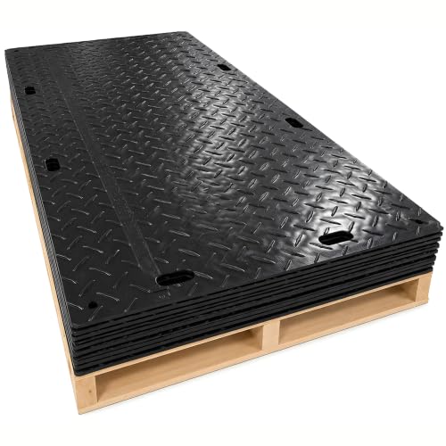 IRONTREAD Mats Ground Protection Mat 2’ x 8’ – ½” Thick - Recyclable HDPE Diamond Tread Pattern - Non-Slip Reusable Waterproof - Driveway & Construction Mats for Equipment & Landscaping – 5 Pcs Pack