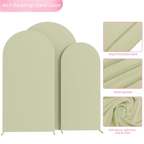 Image of Wokceer Wedding Arch Backdrop Cover (7.2FT, 6.6FT, 6FT) Set of 3 Spandex Fitted Wedding Arch Stand Covers for Round Top Chiara Backdrop Stands Cover for Birthday Party Ceremony Decor Sage Green