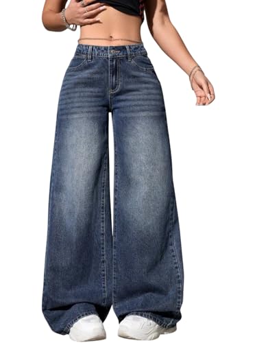 Image of KOTTY Women's Wide Leg Denim Jeans | Relaxed Fit High Rise Fashion Jeans for Casual Wear